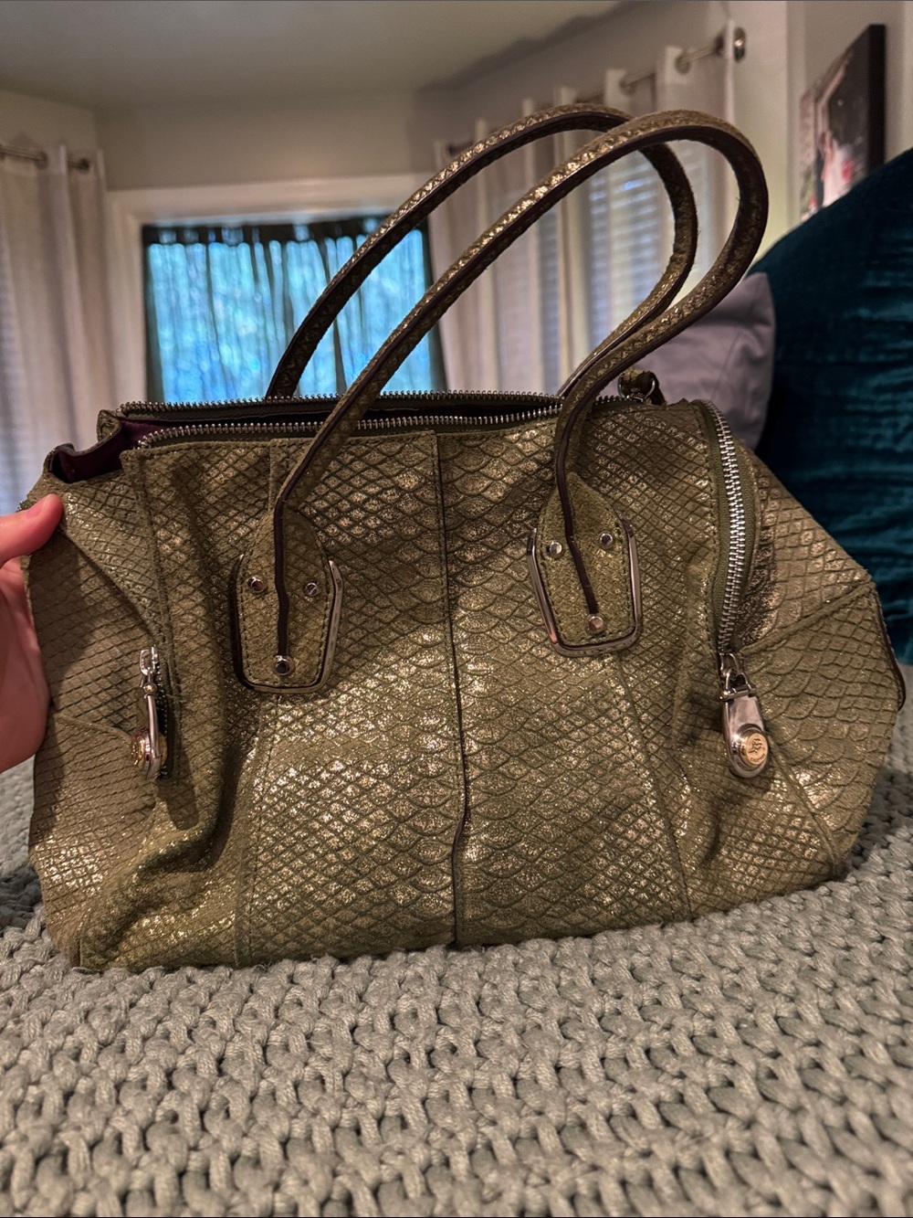 b. makowsky Metallic Olive Shoulder Tote